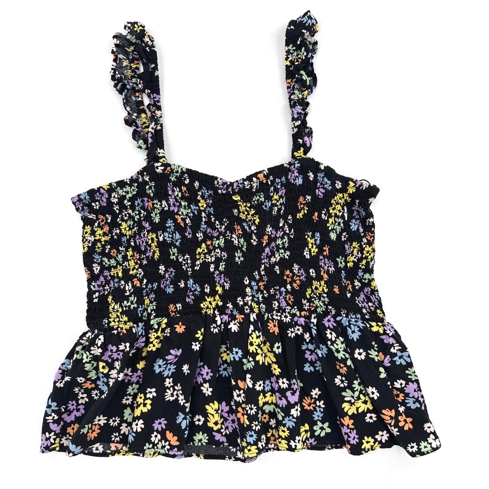 Miss Selfridge (Black) Floral Smocked Peplum Top Women Size 10